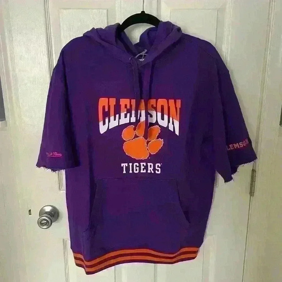 Mitchell &Ness Clemson Tigers Pregame Short Sleeve Fleece Hoodie NWT M MSRP$85 - Picture 1 of 12
